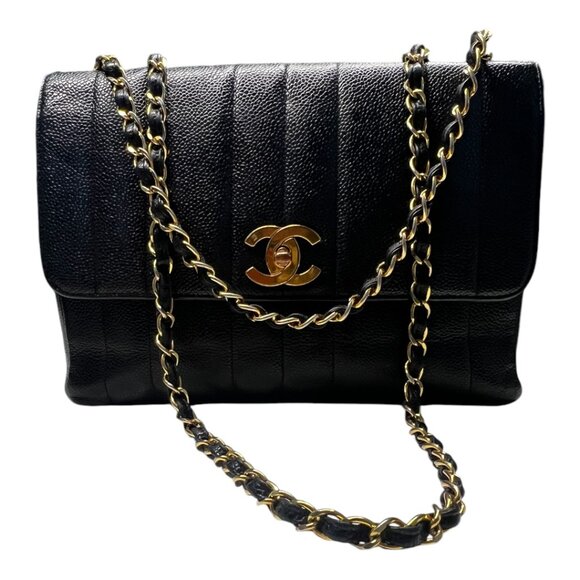 CHANEL Handbags - Chanel Straight Flap Mademoiselle Double Chain Bag  Black Caviar